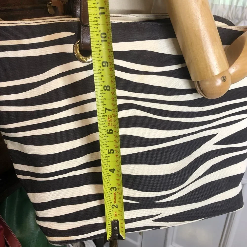 MICHAEL KORS Black Ivory Zebra Striped Shoulder Bag with Brown Leather Handles - Picture 5 of 16
